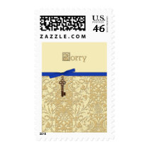 Gold 3D Damask with Key Charm and Bow Sorry Postage