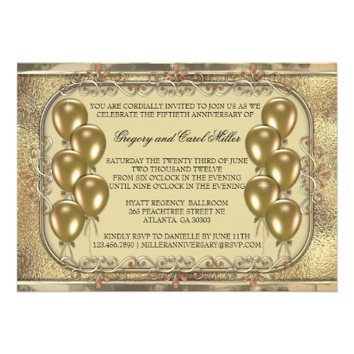 Gold 50th Anniversary Balloon Party Invitation