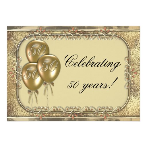 Gold 50th Anniversary Balloon Party Invitation