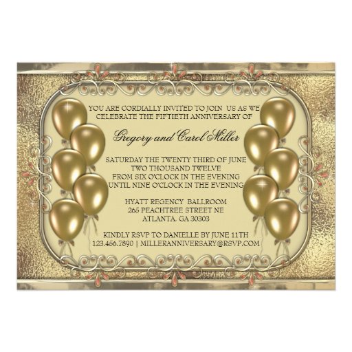 Gold 50th Anniversary Balloon Photo Invitation