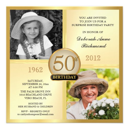 Gold 50th Birthday Invitations Then & Now 2 Photos