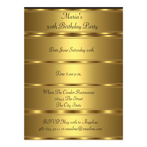 Gold 50th birthday Party Gold Black Announcement