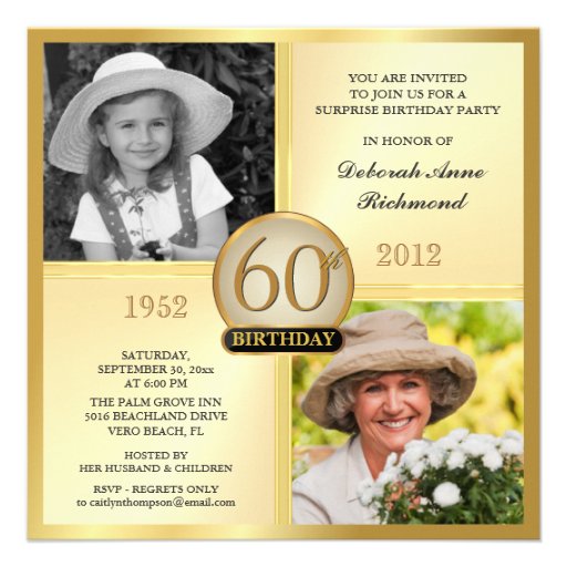 Gold 60th Birthday Invitations Then & Now 2 Photos
