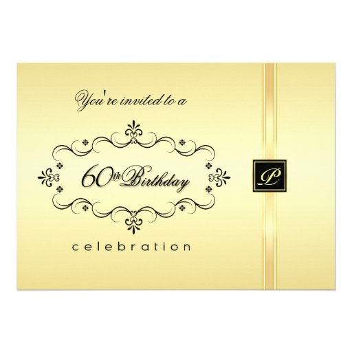 Gold 60th Birthday Party Invitations with Monogram