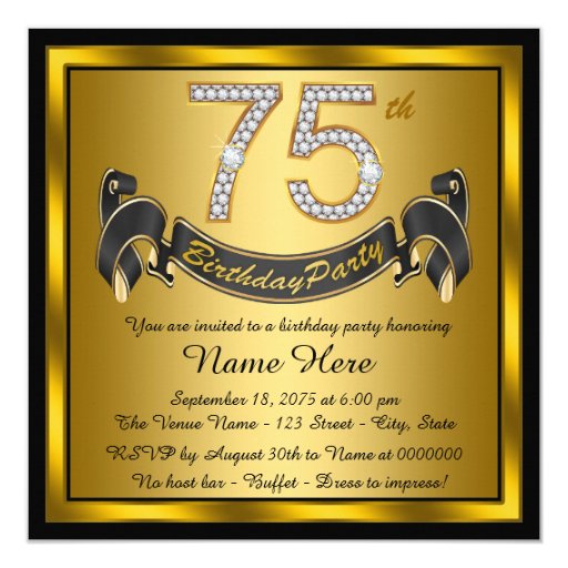 Gold 75th Birthday Party Personalized Announcement