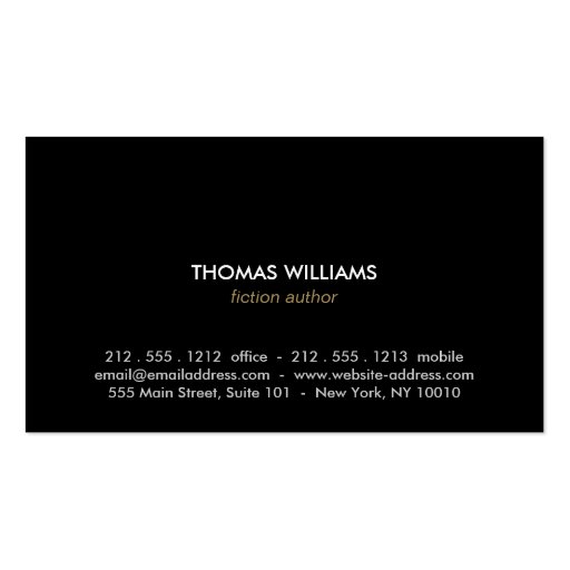 Gold Abstract Letterforms for Authors and Writers Business Card Templates (back side)