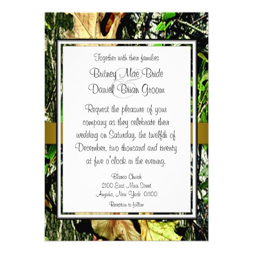 Gold Accented Hunting Camo Wedding Invitations