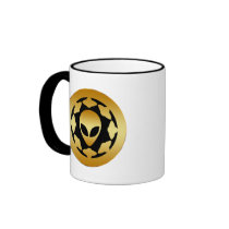 GOLD ALIEN HEAD AND SPACE SHIPS MUGS