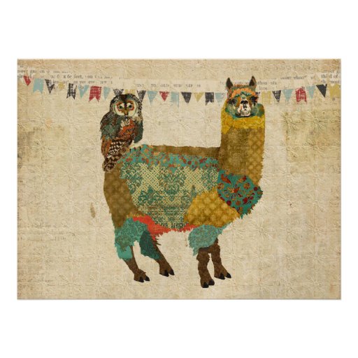Gold Alpaca Teal Owl Birthday Invitation