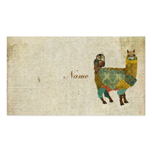 Gold Alpaca & Teal  Owl Business Card/Tags (back side)