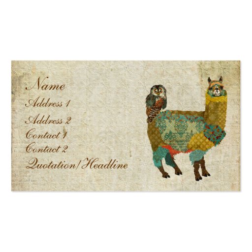 Gold Alpaca & Teal  Owl Business Card/Tags (front side)