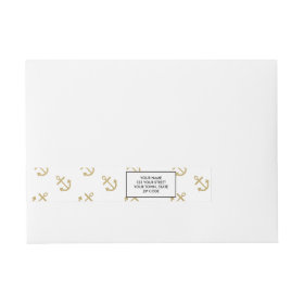 Gold Anchors White Background Pattern Wraparound Address Label