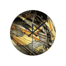 Gold And Black Abstract Round Wallclock
