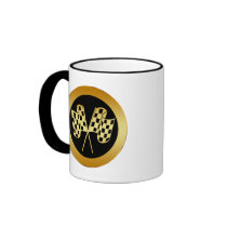 GOLD AND BLACK CHECKERED FLAG COFFEE MUGS