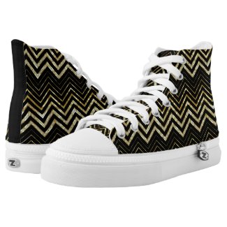Gold And Black Chevron Printed Shoes