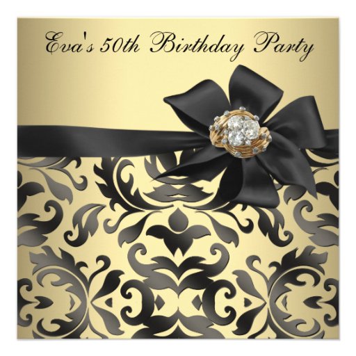Gold and Black Damask 50th Birthday Party Personalized Invites (front side)