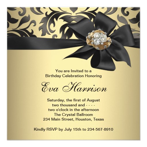 Gold and Black Damask 50th Birthday Party Personalized Invites