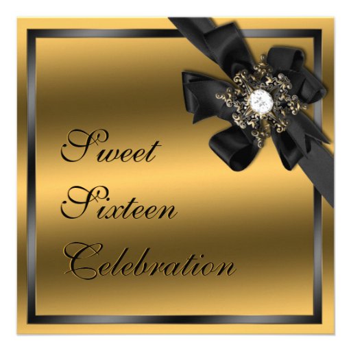 Gold and Black Diamond Bowed Invite (front side)
