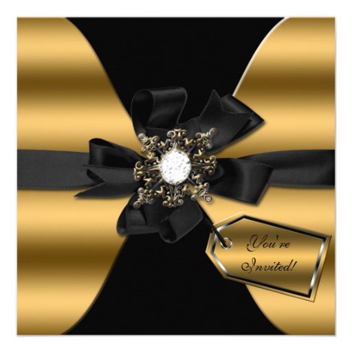 Gold and Black Diamond Bowed Invite (front side)