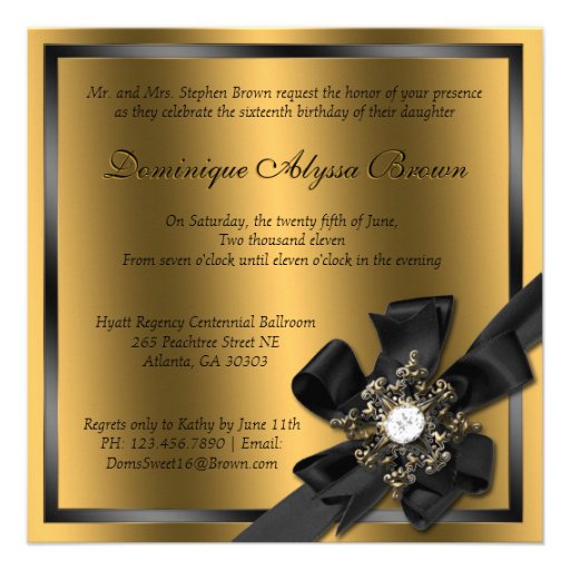 Gold and Black Diamond Bowed Invite