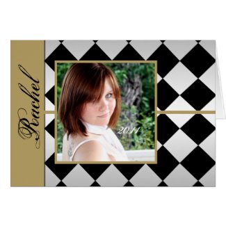Gold and Black Diamond Tile Graduation Thank You Greeting Cards