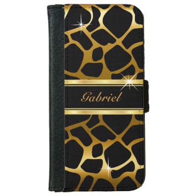 Gold and Black Giraffe Animal Print Wallet Phone Case For iPhone 6/6S