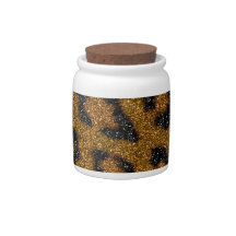 Gold and Black Girly Glitter Cheetah Print Candy Jar