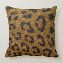 Gold and Black Girly Glitter Cheetah Print Throw Pillows