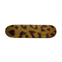 Gold and Black Girly Glitter Cheetah Print Skate Board Decks