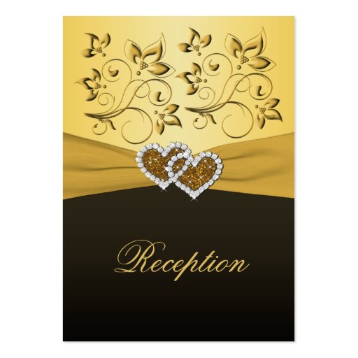 Gold and Black Joined Hearts Reception Card Business Cards (front side)