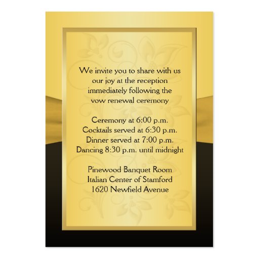 Gold and Black Joined Hearts Reception Card Business Cards (back side)
