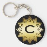 GOLD AND BLACK MONOGRAM C ORNAMENT KEY CHAINS