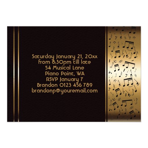 Gold and Black Music Notes Invitations