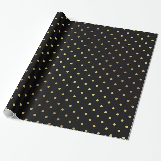 Gold and Black Polka Dots Wrapping Paper 1/4