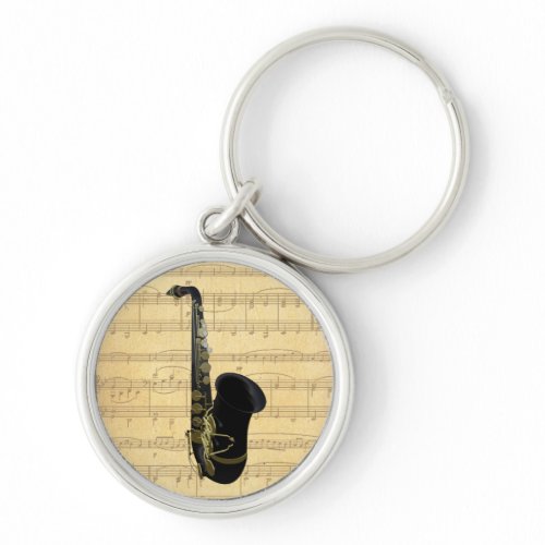 Gold and Black Saxophone Music Silvery Bag Tag keychain