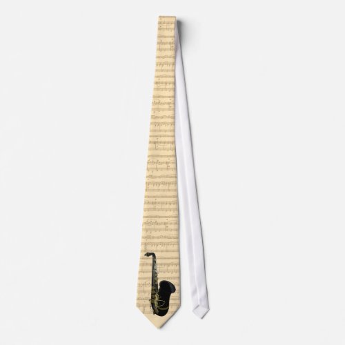 Gold and Black Saxophone on Necktie With Music tie