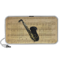 Gold and Black Saxophone on Old Sheet Music Doodle