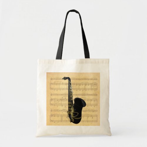 Gold and Black Saxophone Sheet Music On Tote Bag bag