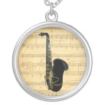 Gold and Black Saxophone Sterling Silver Necklace