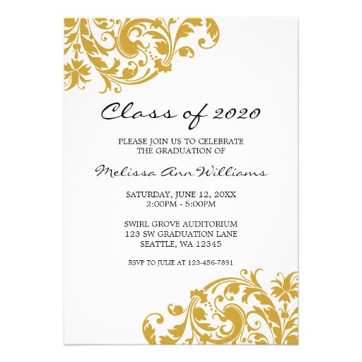 Gold and Black Swirl Graduation Announcement (front side)