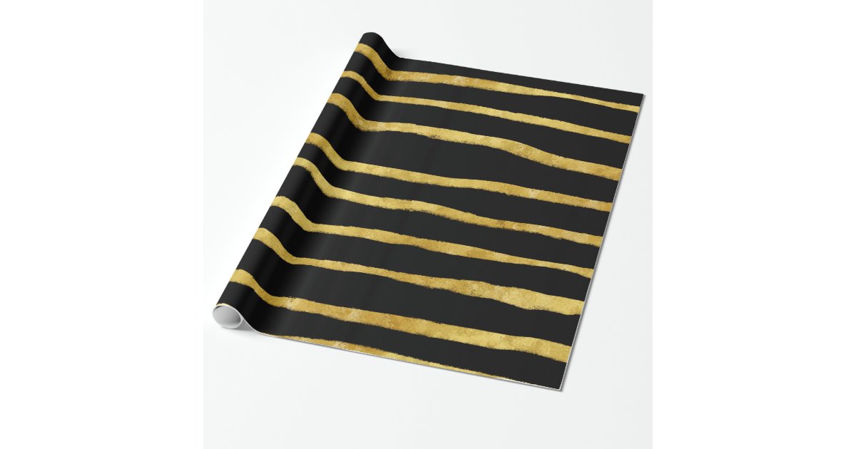 Gold and Black Torn Stripes Faux Foil Metallic Wrapping Paper Zazzle