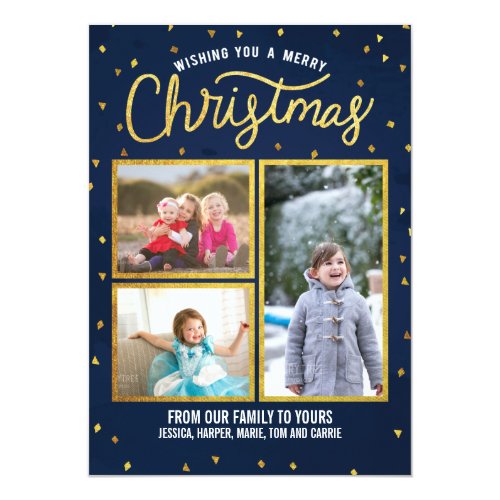 Gold and Blue Merry Christmas 5x7 Paper Invitation Card