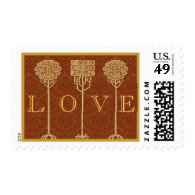 GOLD and BROWN  Art Nouveau Trees Wedding Postage Stamp