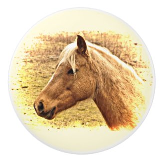 Gold and Brown Horse Animal Ceramic Knob