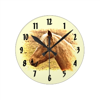 Gold and Brown Horse Animal Clock