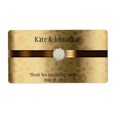Gold and Chocolate Brown Wedding Wine Label