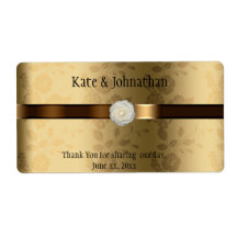 Gold and Chocolate Brown Wedding Wine Label