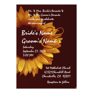 Gold and Chocolate Sunflower Wedding Custom Invitation