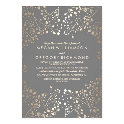 Gold and Grey Baby's Breath Wedding Invitations
