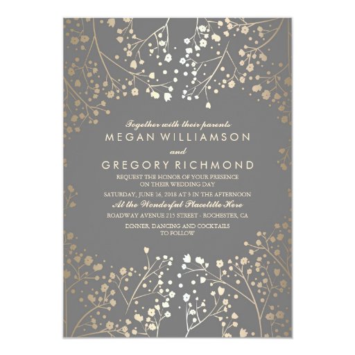 Gold and Grey Baby's Breath Wedding Invitations Zazzle